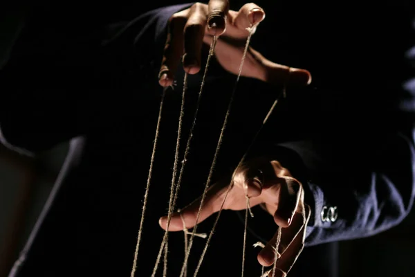 Conceptual Series Hands Puppeteer Rope — Stock Photo, Image
