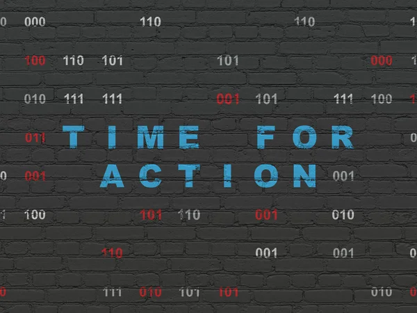 Time Concept Painted Blue Text Time Action Black Brick Wall — Stock Photo, Image