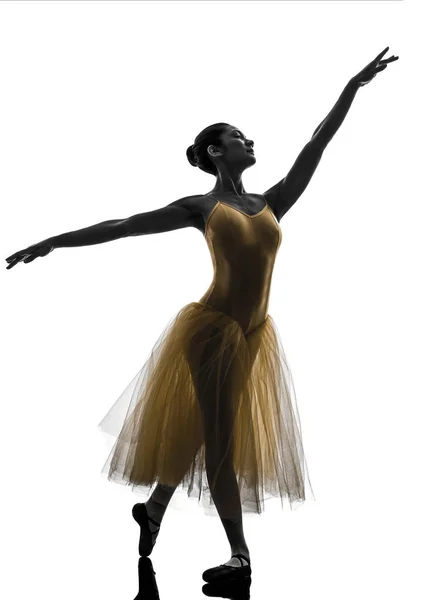 Танцовщица Балета Балерины Танцует Силуэте Белом Фоне — стоковое фото
