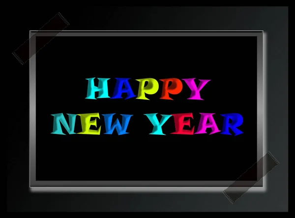 Feliz Ano Novo Colorida Saudação Inscrição Quadro Preto — Fotografia de Stock