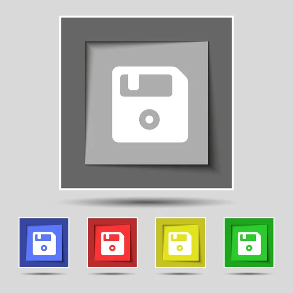原始五个彩色按钮上的软盘图标符号 — 图库照片