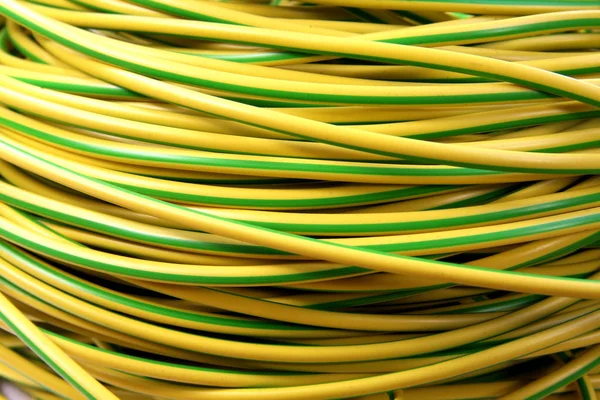 Elektryczny Kabel Elektryczny Przewody Kabla Żółty Zielony Ziemia — Zdjęcie stockowe