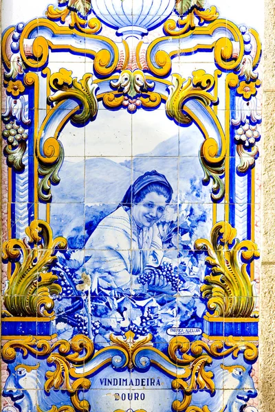 Плитка Azulejos Вокзале Пиньяо Долина Дору Португалия — стоковое фото