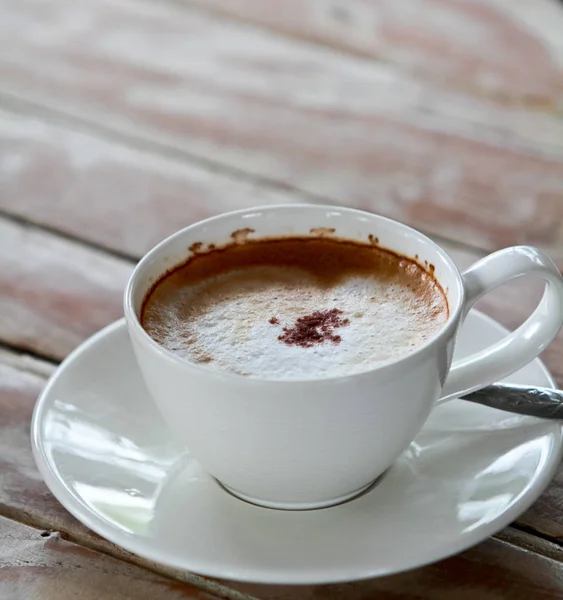 Xícara Café Mesa Madeira — Fotografia de Stock