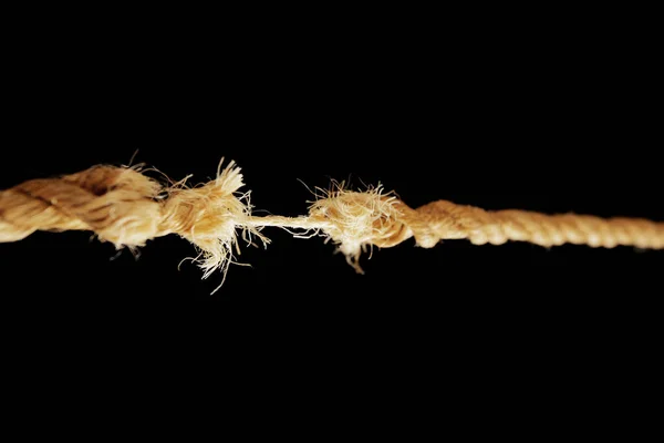 Corda Quebrando Feita Fibras Naturais Curta Profundidade Campo — Fotografia de Stock