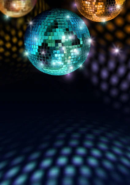 Colorful Mirror Balls Reflect Light Disco Ceiling Floor — Stock Photo, Image