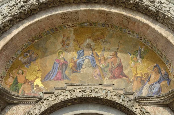 Mosaico Nella Facciata Principale Della Basilica San Marco Venezia — Foto Stock