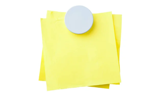 Жовті Липкі Ноти Прикріплені Магнітом Ізольовані Білому Тлі Відсічним Контуром — стокове фото