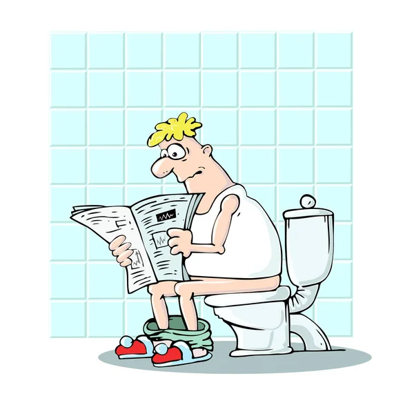 Mann Liest Auf Der Toilette Zeitung — Stockfoto