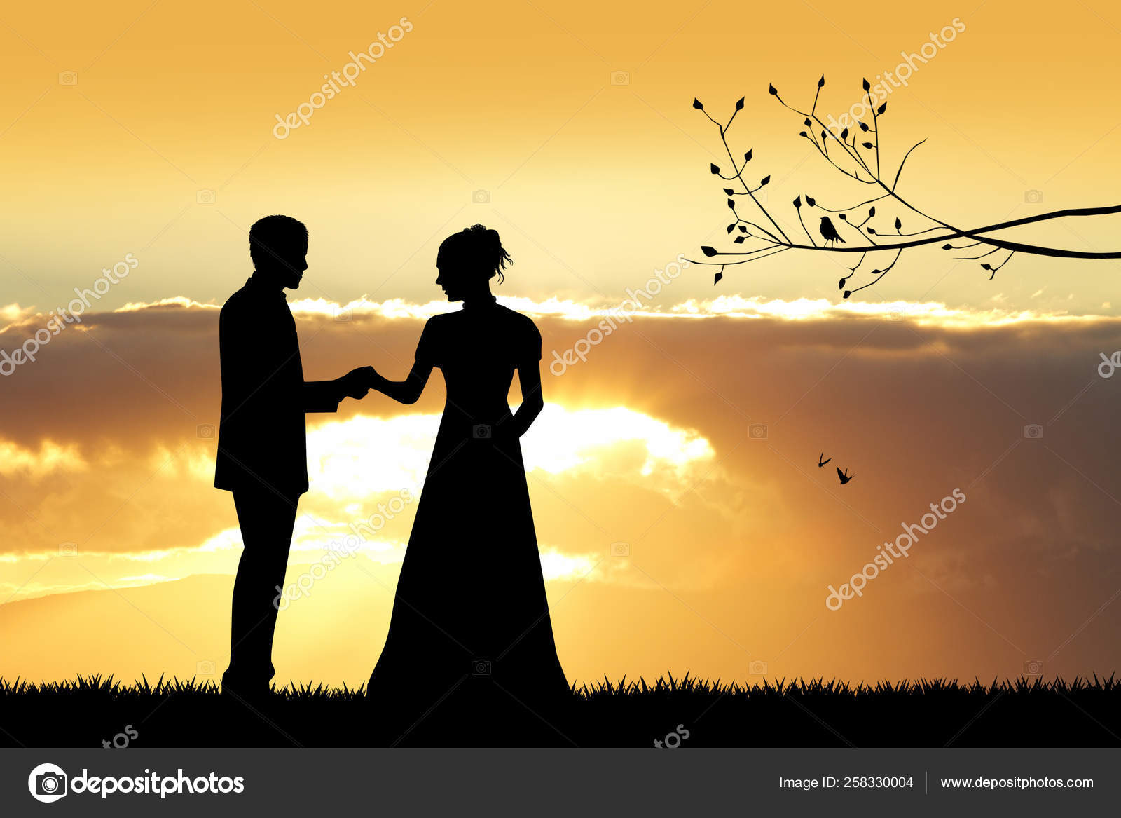 Illustration Bride Groom Silhouette Sunset — Stock Photo © YAYImages  #258330004, image size:1600x1167