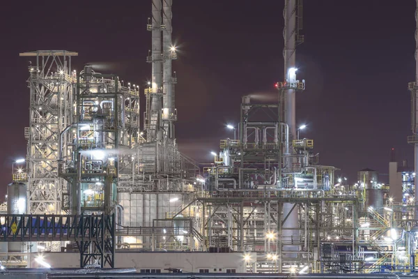 Olie Chemische Aardolie Fabriek Nachttijd — Stockfoto