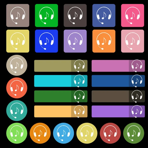 Sinal Ícone Headsets Conjunto Vinte Sete Botões Planos Multicoloridos Ilustração — Fotografia de Stock