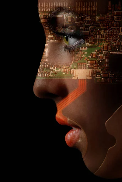 Mooie Robotic Vrouw Als Een Symbool Van Menselijke Ontwikkeling — Stockfoto