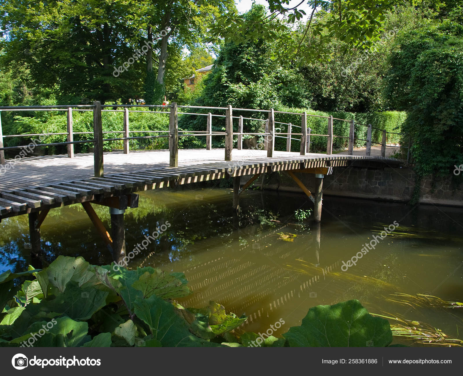 Beautiful Small Wooden Bridge Footbridge River Odense Denmark Stock Photo Image By C Yayimages