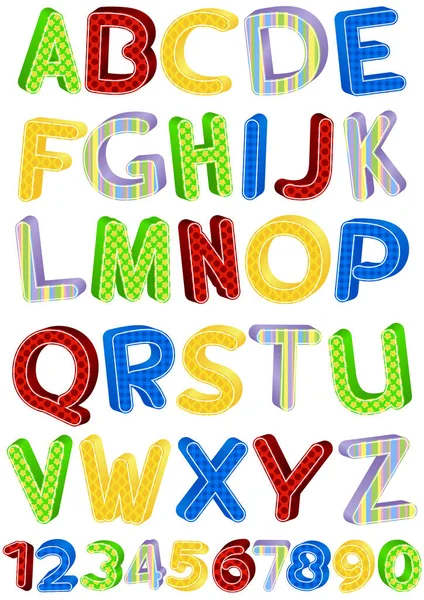Zabawa Kolorowe Litery Alfabetu Cyfry Wektor Ilustracja — Zdjęcie stockowe