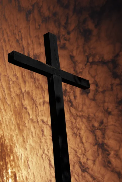 Kruis Silhouet Met Zonsondergang Als Achtergrond — Stockfoto