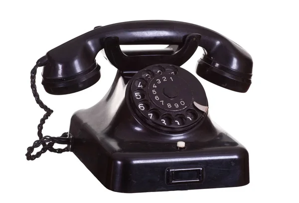 Starý Černý Telefon Izolovaných Bílém Pozadí — Stock fotografie