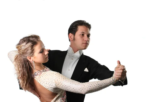 Couple Dansant Isolé Blanc Fond Valse Tango — Photo