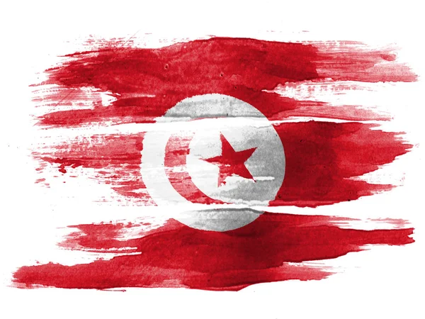 Bandeira Tunis Pintada Papel Branco Com Aquarela — Fotografia de Stock