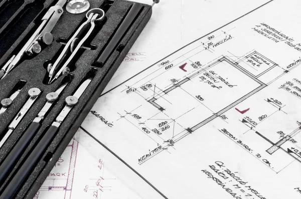 Ferramentas Planos Construção Como Pano Fundo Empresarial — Fotografia de Stock