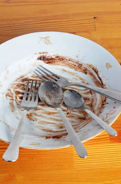 Vuile Gerechten Vorken Tafel — Stockfoto