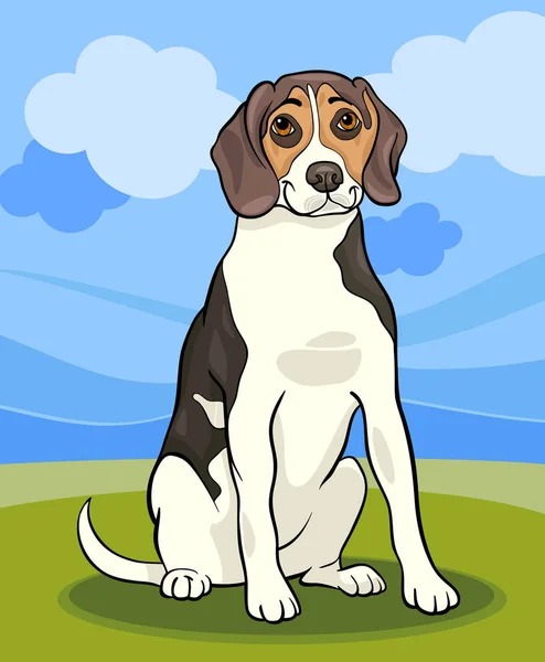 Ilustración Dibujos Animados Del Lindo Perro Beagle Contra Cielo Azul —  Fotos de Stock