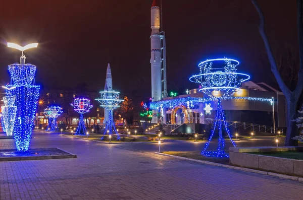 Oświetlenie Świąteczne Terenie Parku Nocy Chrztu Styczniu 2014 — Zdjęcie stockowe