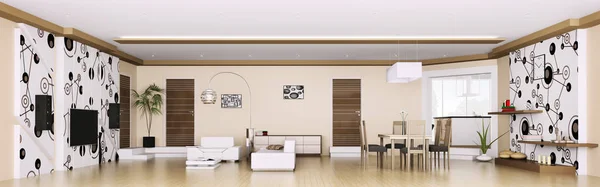 Interno Appartamento Moderno Soggiorno Panorama Rendering — Foto Stock