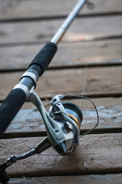 Close Fishing Rod Reel Dock — Stock Photo, Image