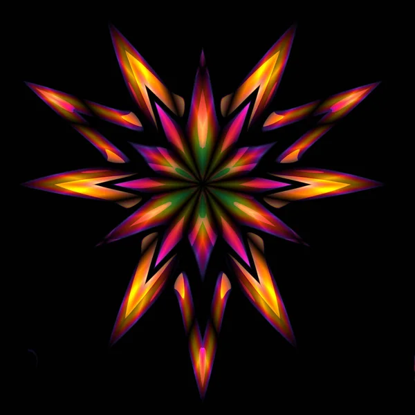 Abstract Illustrated Star Done Shades Green Yellow Orange Purple Black — Stock Photo, Image