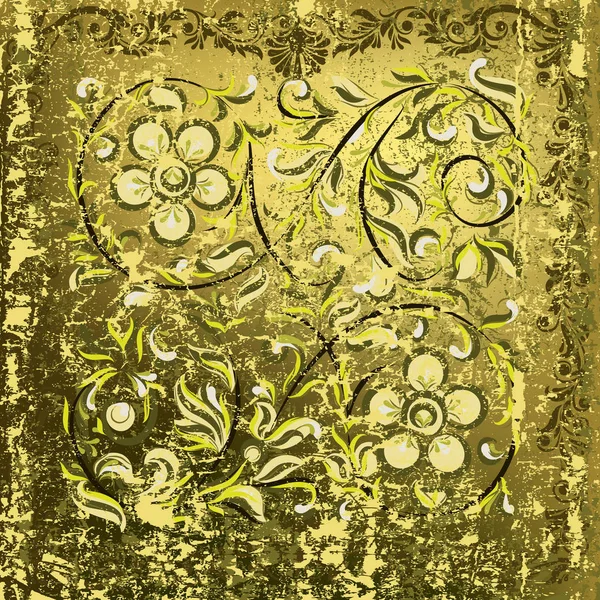 Абстрактный Цветочный Орнамент Ржавом Зеленом Фоне — стоковое фото