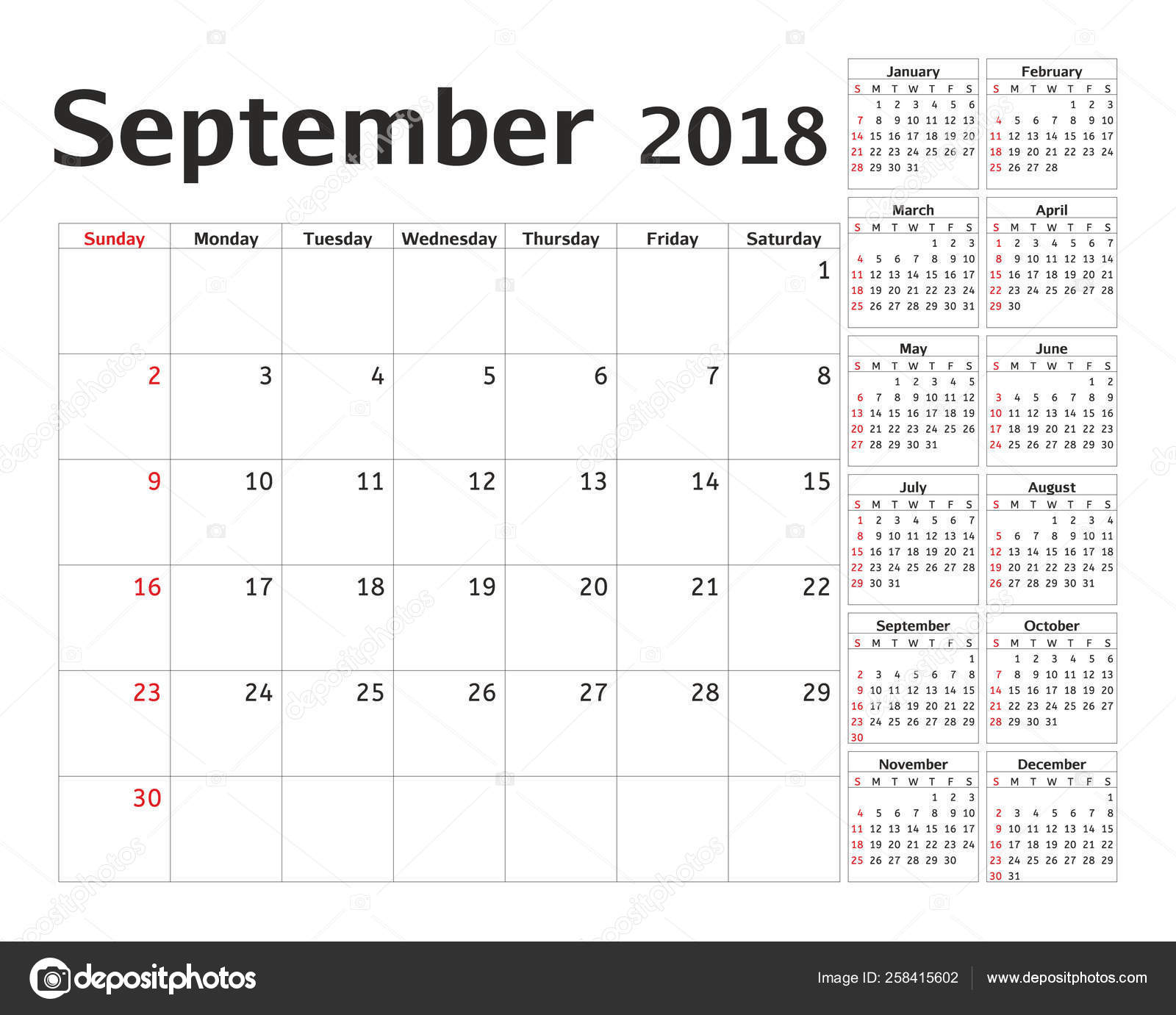 Yearly Calendar 2018 Template