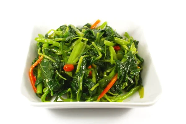 Estilo Cocina Chino Asiático Agitar Freír Plato Verduras Placa Blanca — Foto de Stock