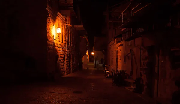 Natt Promenad Gatorna Nachlaot Jerusalem Kvarter — Stockfoto