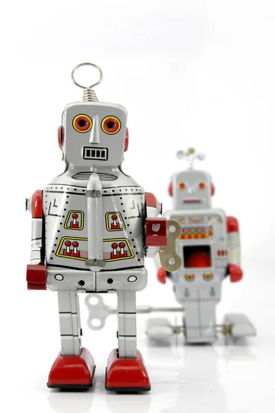 Stříbrný Robot Muž Přítel Izolovaný — Stock fotografie