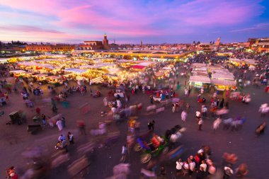 Jamaa el Fna (also Jemaa el-Fnaa, Djema el-Fna or Djemaa el-Fnaa) is a square and market place in Marrakesh's medina quarter (old city). Marrakesh, Morocco, north Africa. UNESCO Masterpiece of the Oral and Intangible Heritage of Humanity. clipart