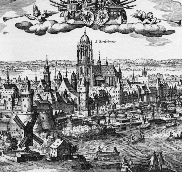 Gravure Van Frankfurt Main City Duitsland Originele Kunstwerken Gedateerd 1617 — Stockfoto