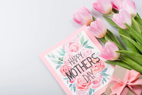 Beautiful Pink Tulips Happy Mothers Day Postcard Gift — Stock Photo, Image