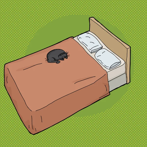 枕とベッドの上の漫画睡眠の黒い猫 — ストック写真