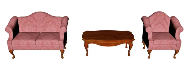 Vintage Stuhl Sofa Und Tisch Isoliert Weißem Hintergrund — Stockfoto