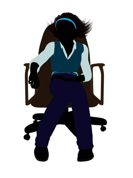 学校女孩坐在椅子上插图剪影在白色背景 — 图库照片