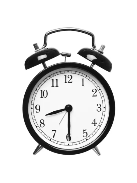Relógio Alarme Mostra Oito Meia Isolado Fundo Branco — Fotografia de Stock