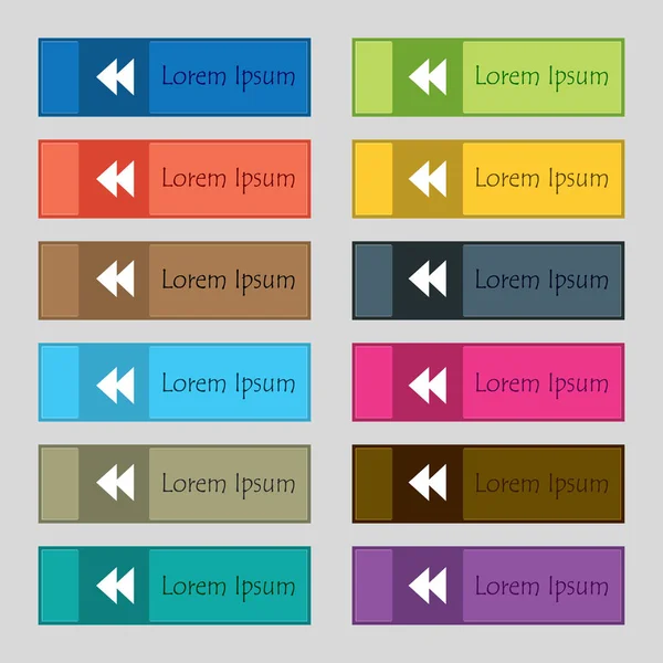 Sinal Ícone Rebobinagem Conjunto Doze Botões Retangulares Coloridos Bonitos Alta — Fotografia de Stock