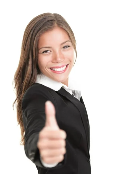 Zakenvrouw Geven Duimen Omhoog Geïsoleerd Witte Witte Achtergrond Mooie Gemengde — Stockfoto