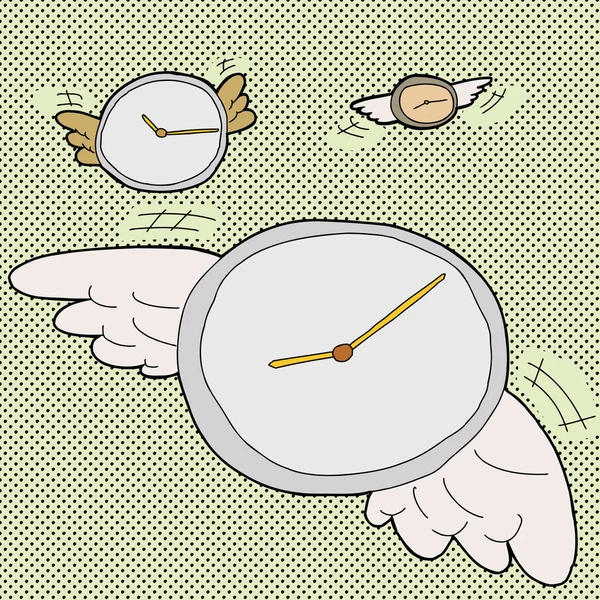 時間の翼を持つ時計飛ぶ漫画 — ストック写真