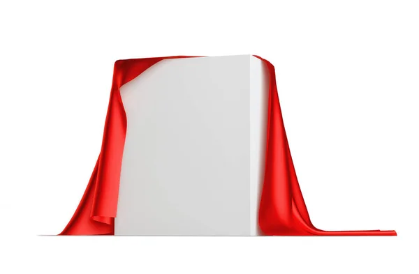 Червона Тканина Покрила Білий Куб Білому Тлі Ілюстрації — стокове фото