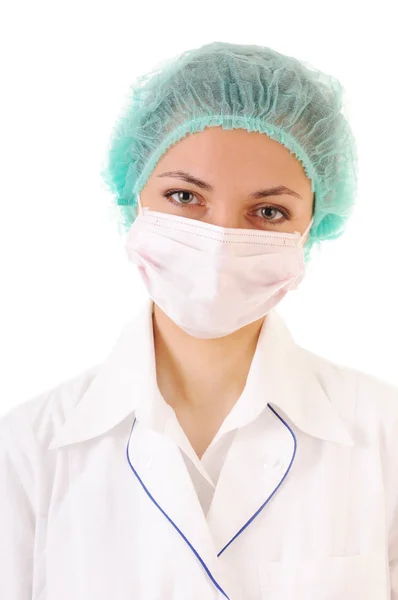 Ritratto Medico Maschera Cappuccio Isolato Sfondo Bianco — Foto Stock