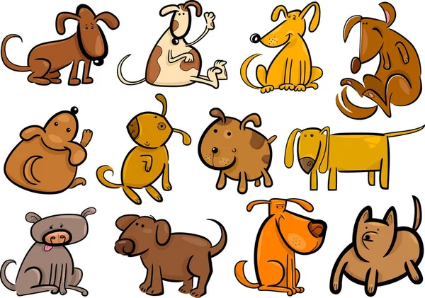 Dibujos Animados Ilustración Diferentes Divertidos Perros Cachorros Set —  Fotos de Stock
