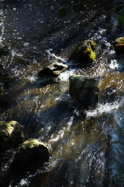 Sunrays Morning Shining Boulders Running Water — Stock Photo, Image