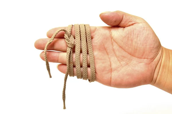 Womans Hand Holding Rope — Stock Photo, Image